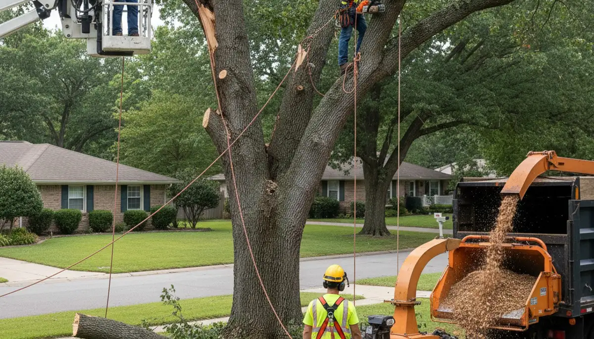 Emergency tree service crew removing a fallen tree in Cambridge, MA