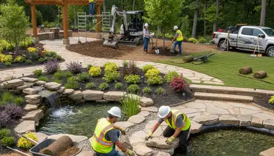 Cambridge, MA tree service team planning landscape design for a residential outdoor space