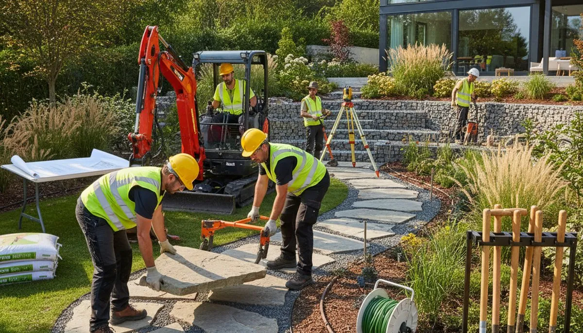 Cambridge, MA tree service crew planning landscape design for a residential outdoor space