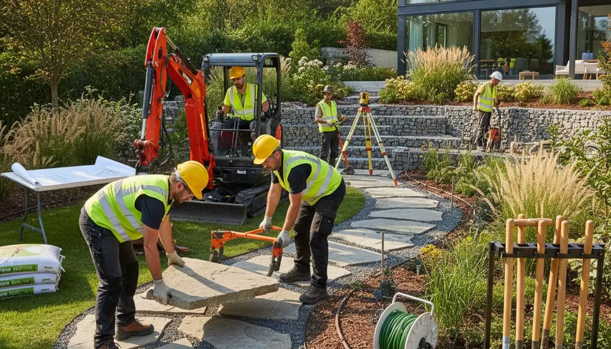 Cambridge, MA tree service crew planning landscape design for a residential outdoor space