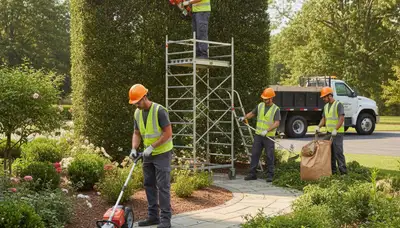Cambridge, MA tree service team removing a mature tree in an urban yard