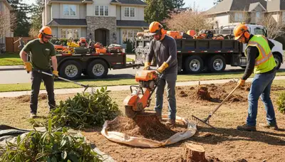 Cambridge, MA tree crew removing overgrown shrubs on a residential property