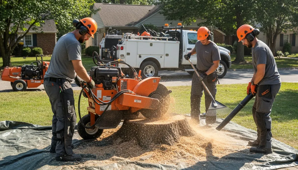 Stump removal service in Cambridge, MA clearing old tree stumps from a residential yard