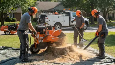 Stump removal service in Cambridge, MA clearing old tree stumps from a residential yard