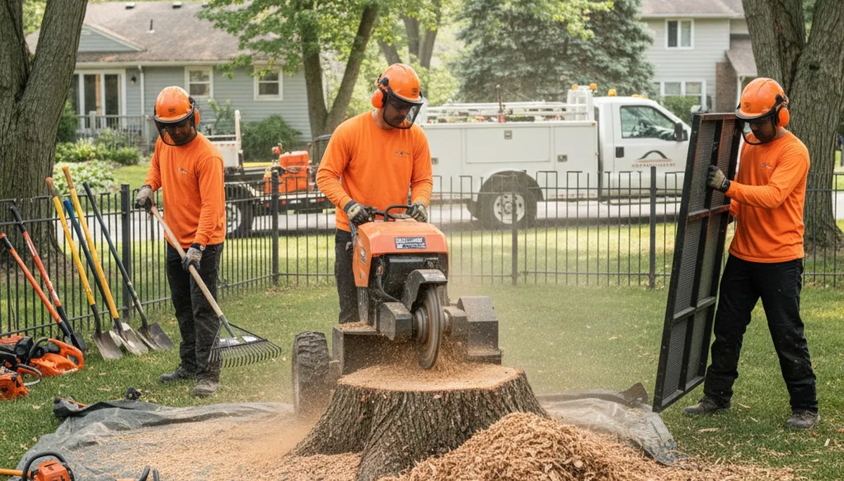 Stump removal service in Cambridge, MA, clearing an old tree stump from a residential yard