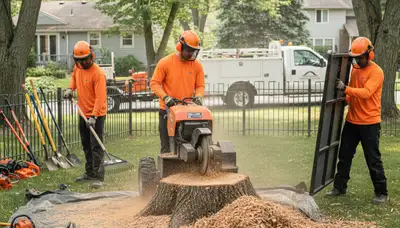 Stump removal service in Cambridge, MA, clearing an old tree stump from a residential yard