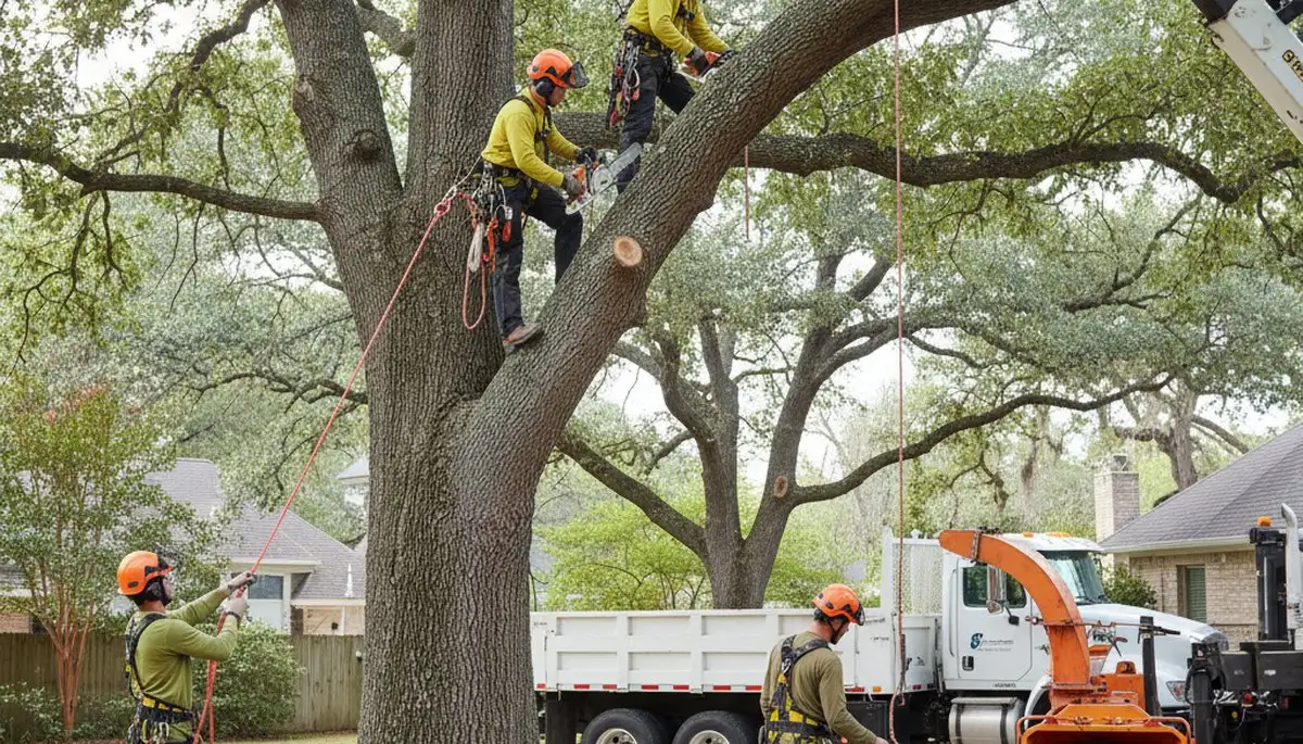 Cambridge, MA tree removal crew safely removing a dead tree for a residential property