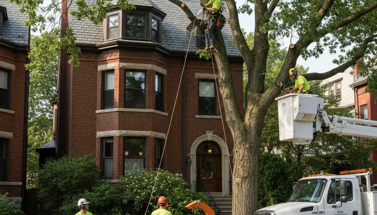 Tree service crew in Cambridge, MA providing professional tree removal and trimming services