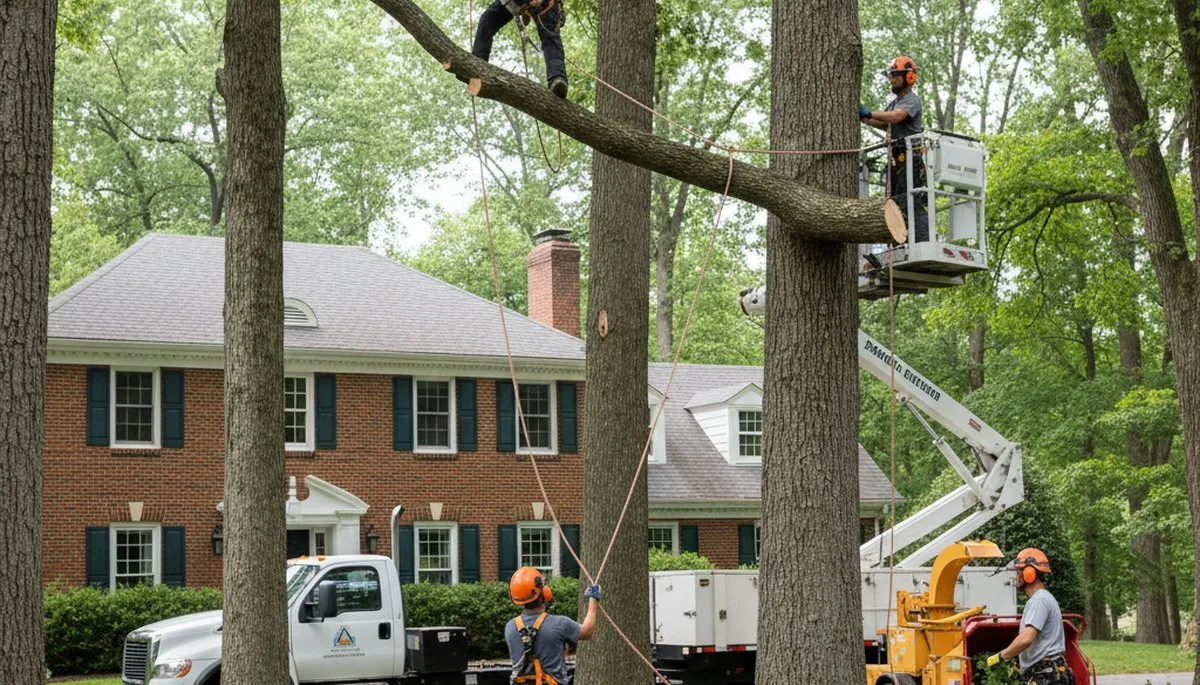 Cambridge, MA tree service crew removing a tree for safe residential property maintenance