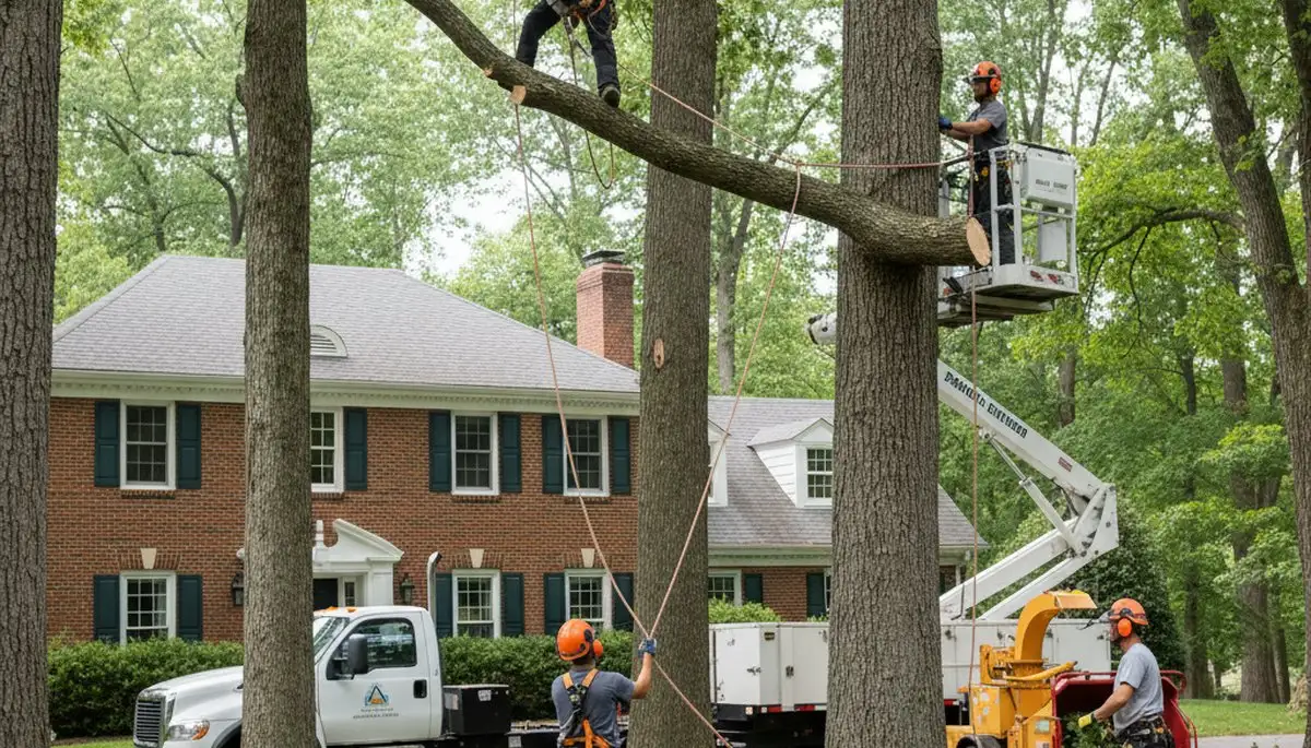 Cambridge, MA tree service crew removing a tree for safe residential property maintenance