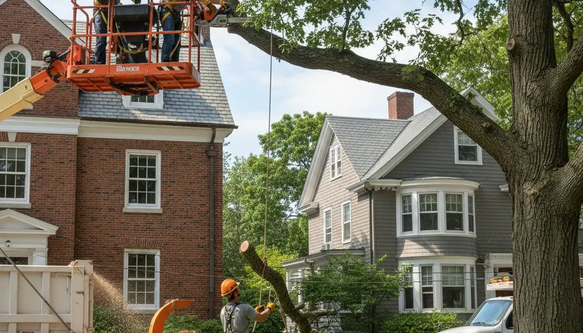 Tree service crew in Cambridge, MA providing professional tree removal and trimming for local properties