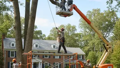 Tree service crew in Cambridge, MA providing professional tree removal and trimming for local properties