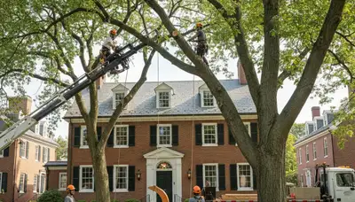 Tree service crew in Cambridge, MA providing safe tree removal and trimming for local properties