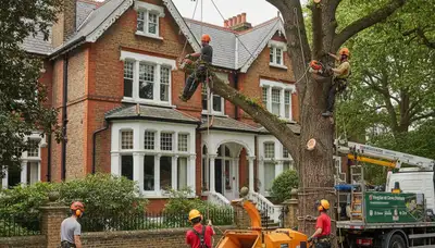 Tree service crew in Cambridge, MA providing professional tree removal and trimming for local properties