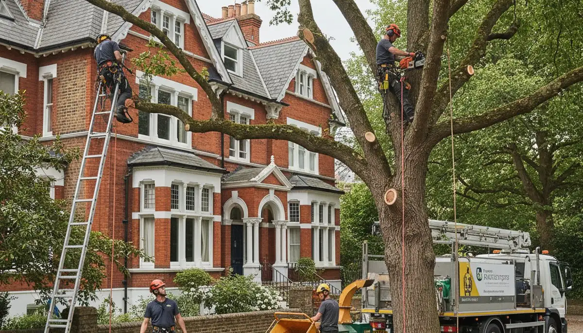Tree service crew in Cambridge, MA providing professional tree removal for a local property