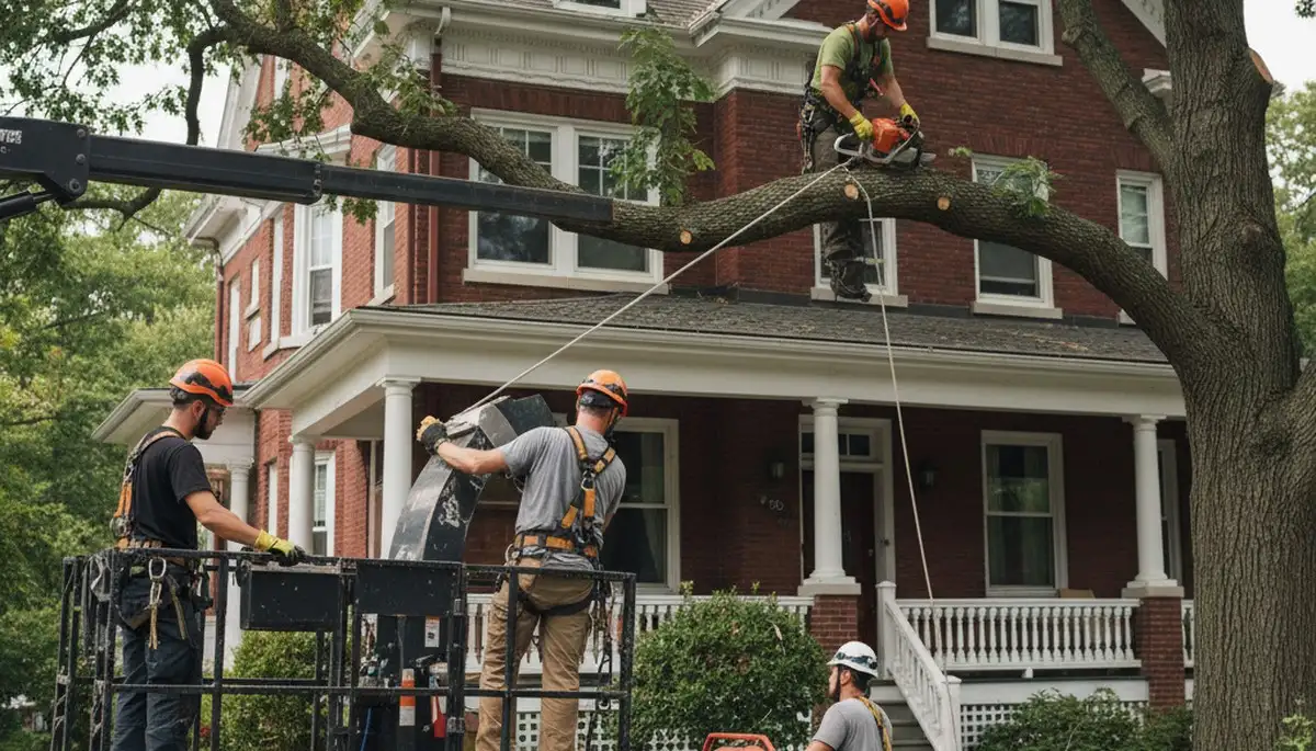 Tree service crew in Cambridge, MA handling tree removal for a local property