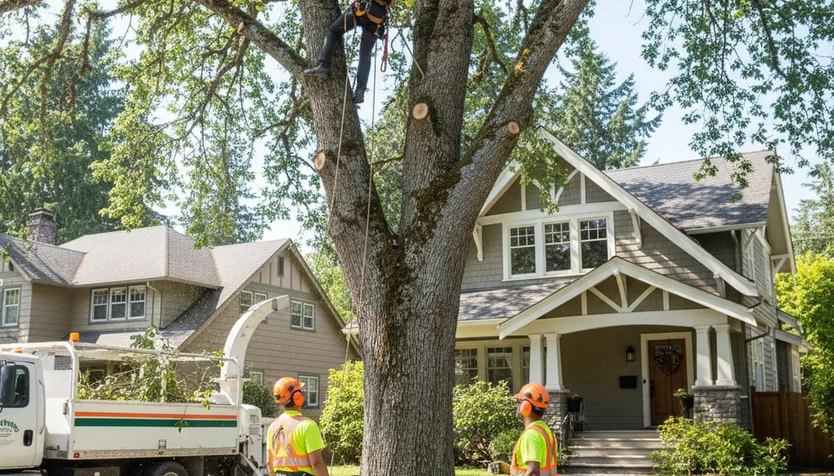 Cambridge, MA tree service crew removing a tree for safe property clearance
