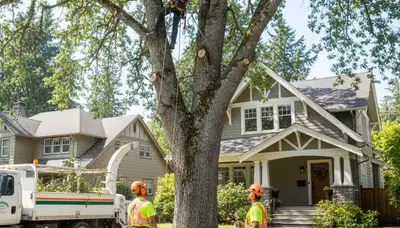 Cambridge, MA tree service crew removing a tree for safe property clearance