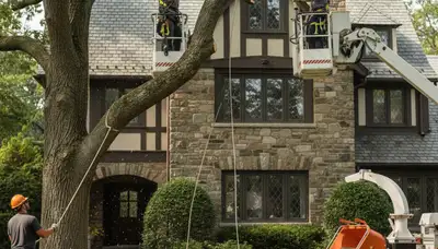 Cambridge, MA tree service crew removing a tree for safe residential property maintenance