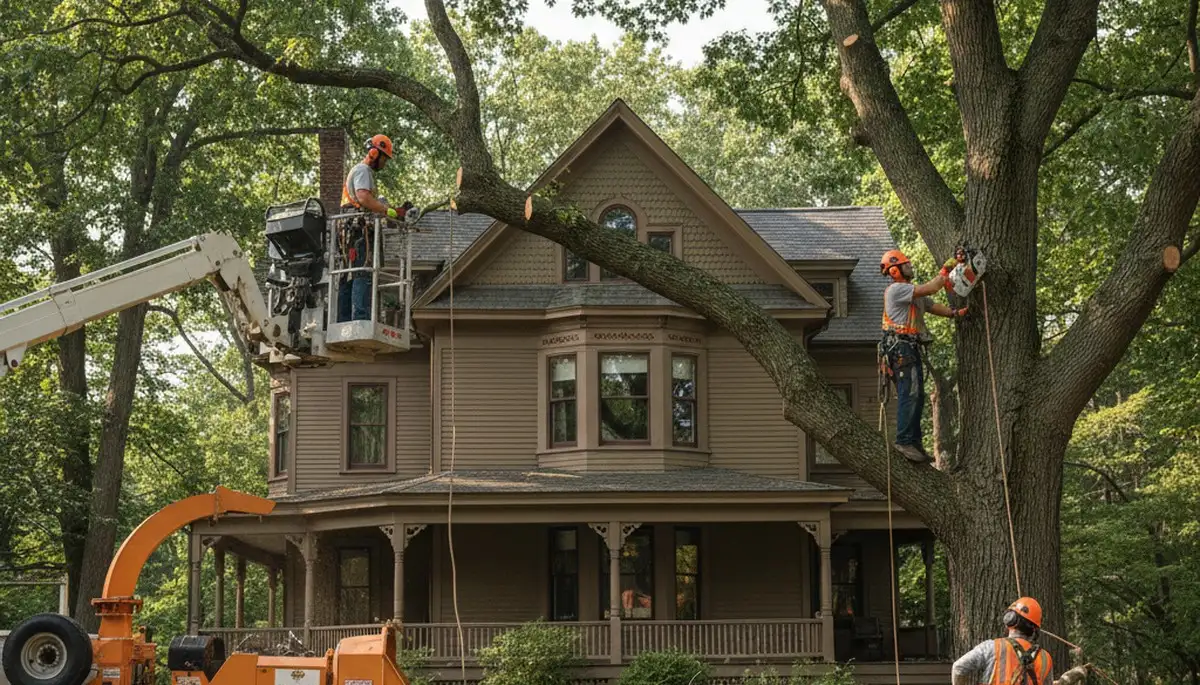Cambridge, MA tree service crew removing a tree for safe residential property maintenance