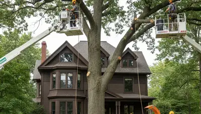 Tree service crew removing a tree in Cambridge, MA for safe, professional tree removal