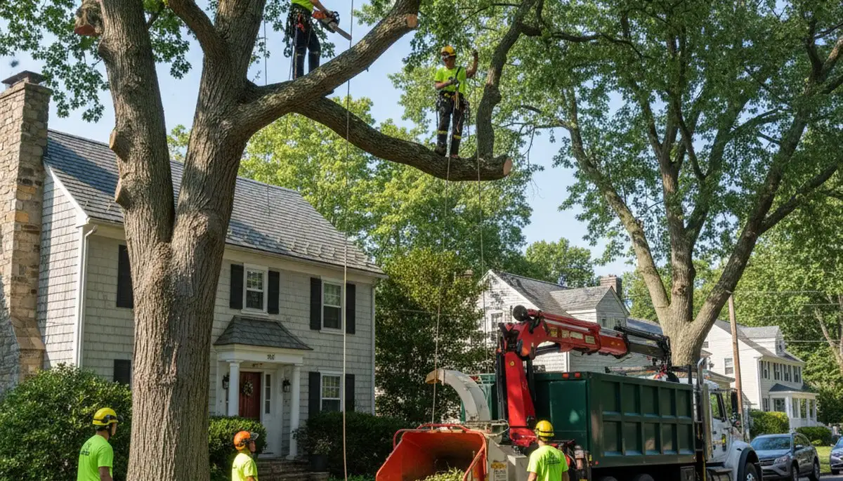 Cambridge, MA tree service crew removing a tree with professional equipment
