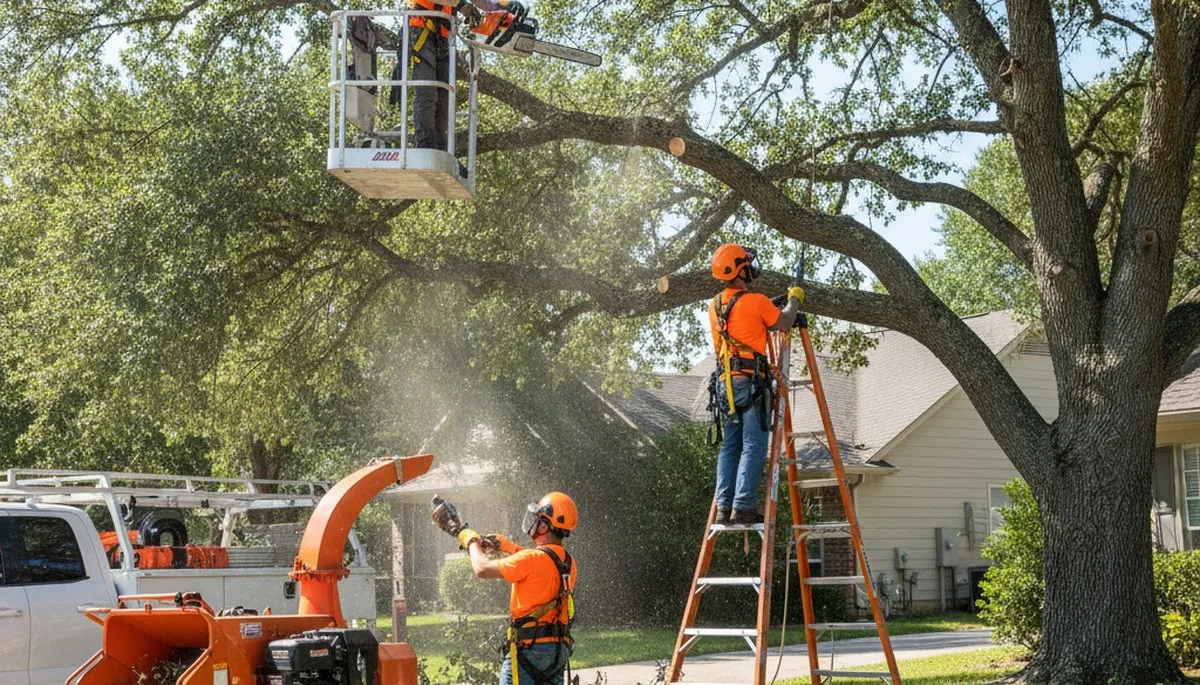 Tree service crew trimming trees in Cambridge, MA for safer, healthier growth